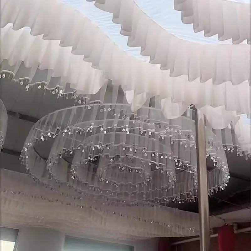 

Wedding Ceiling Gauze Curtain Sequin Sash Drape Tassel Floating gauze For Arch Hotel Stage Hall Ceilings Top Decoration