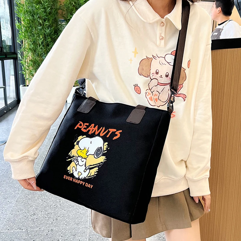 MINISO Disney Collection Snoopy Canvas Crossbody Bag Cartoon Cute Print Handbag Fashionable Large Capacity Canvas Bag