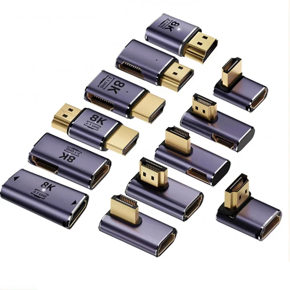 Adattatore HDMI ad alta definizione con guscio in alluminio 8k@60hz Curve su e giù, curve laterali, adattatori 2.1, angoli retti estesi