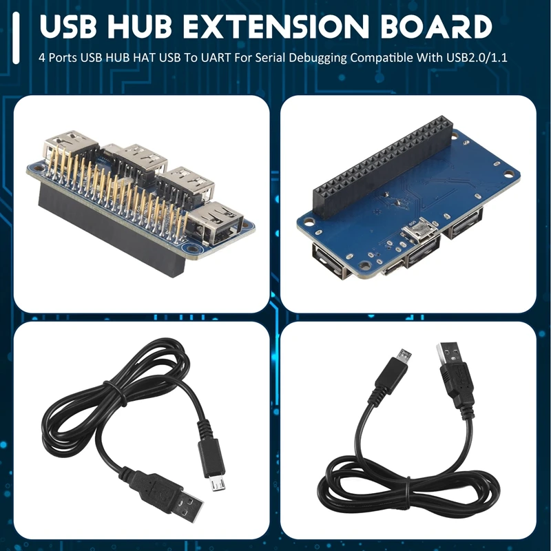 4 Ports USB HUB HAT For Raspberry Pi 3 / 2 / Zero W Extension Board USB To UART For Serial Debugging Compatible With USB2.0/1.1