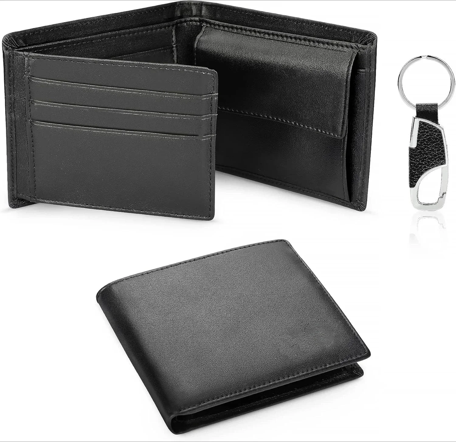 Classic Mens Black Leather Wallets Solid Soft Credit Cards Holders Slim RFID Blocking Purses Coin Pocket Banknote Compartments