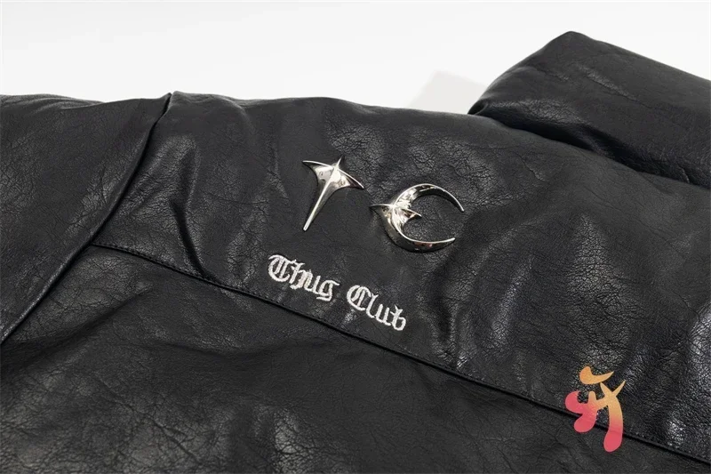 Winter High Quality Starry Moon Metal Logo Thug Club Jackets Thick Warm Black Zipper Coats Men Women