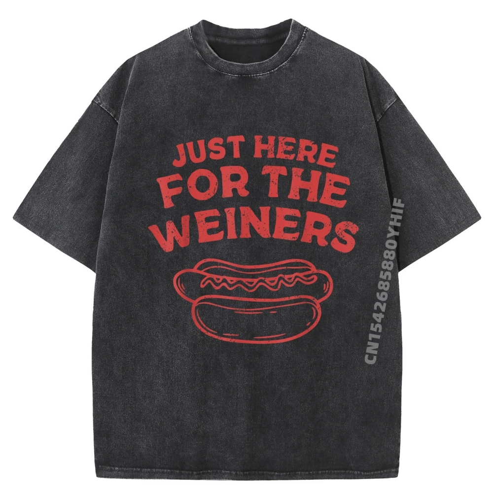 

Mens T-shirt Funny Hotdog Just Here For the Wiener Women Graphic T Shirt Men Cotton Washed Funny Camiseta Slogan