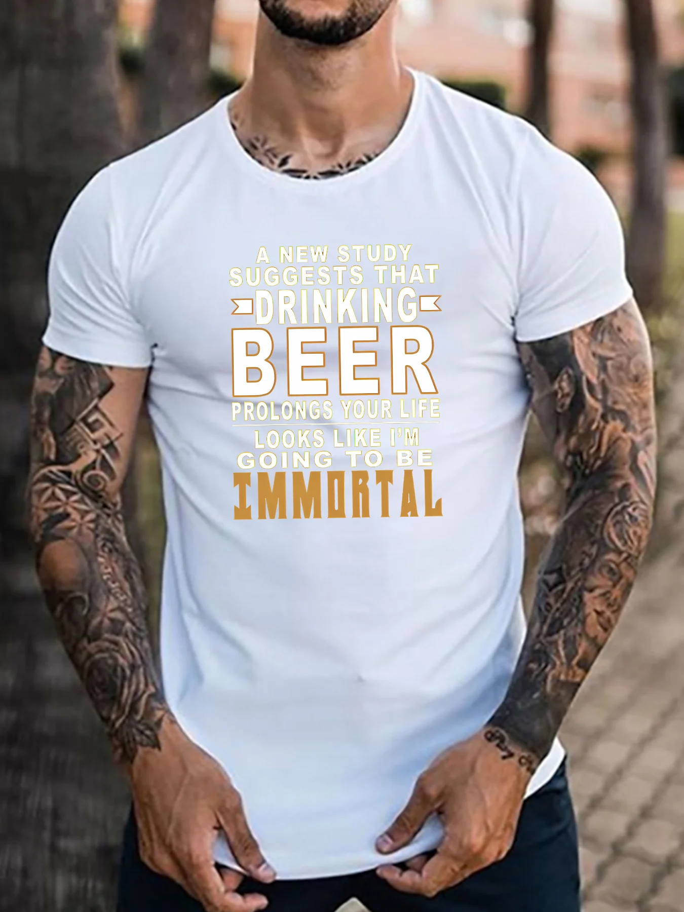 

Men's humorous and satirical quote printed short-sleeved T-shirt, machine washable, regular fit, suitable for adult casual wear
