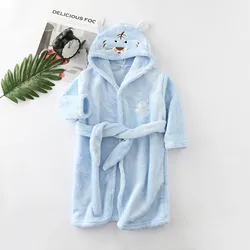 New Autumn Winter Kids Hooded Flannel Bathrobe Baby Bath Robes Boys Girls Cute Cartoon Soft Warm Pajamas Long Sleeve Towel Robe