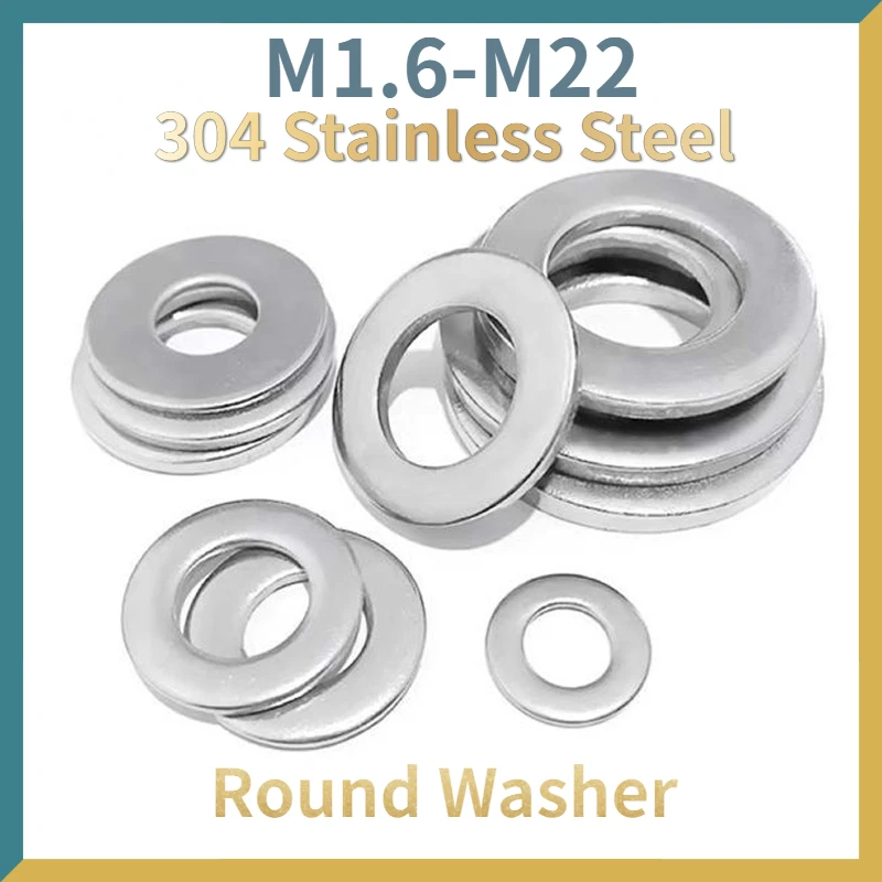 Large Flat Washer 304 Stainless Steel Big Metal Gasket Meson Plain Washers Din9021 M1.6/ M2/ M2.5/ M3/ M4/ M5/ M6/ M8-M22