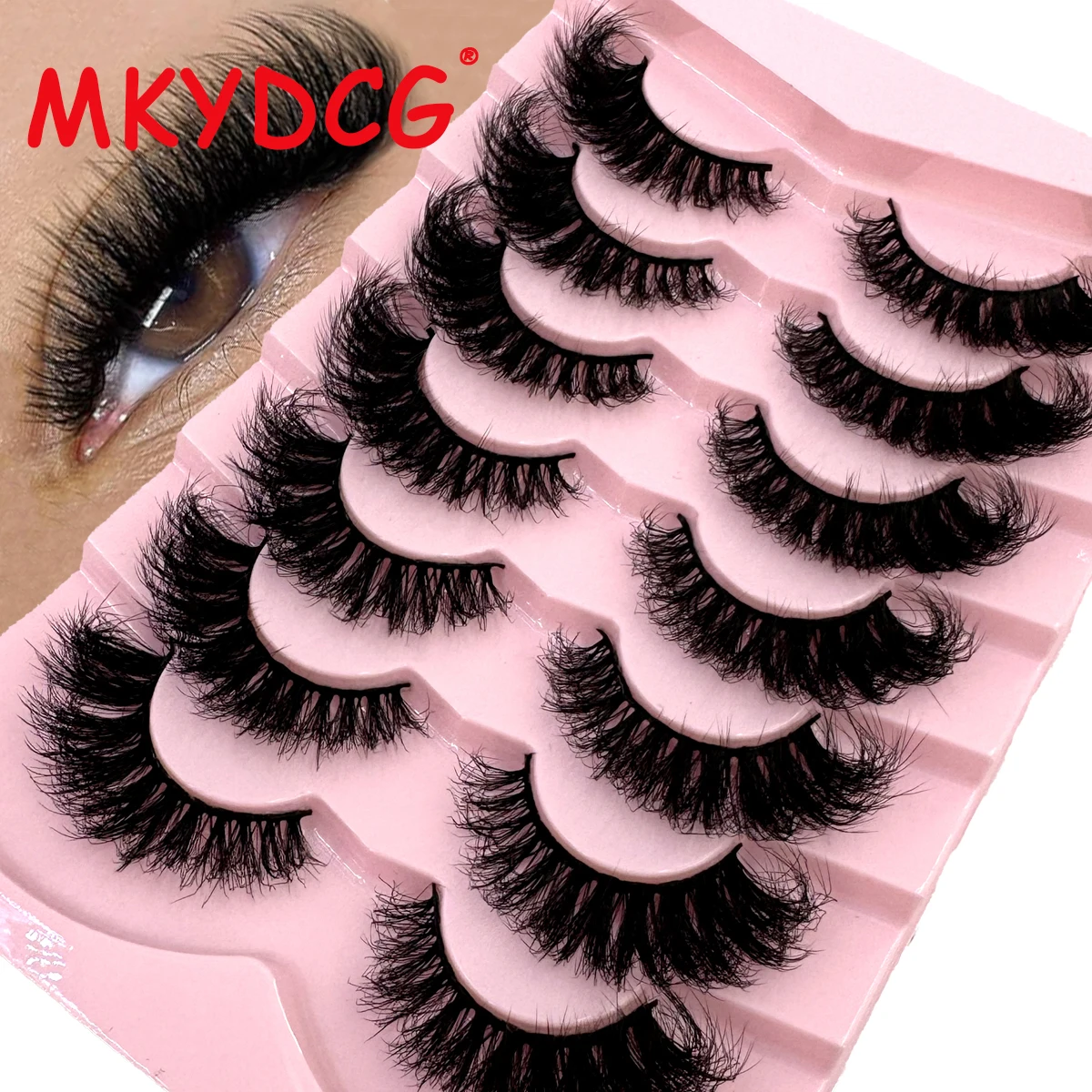 7 pares de pestañas clásicas con volumen 3D, pestañas de imitación de visón con forma de ojo de gato, pestañas de tira rusas finas naturales, maquillaje, pestañas postizas desordenadas y dramáticas