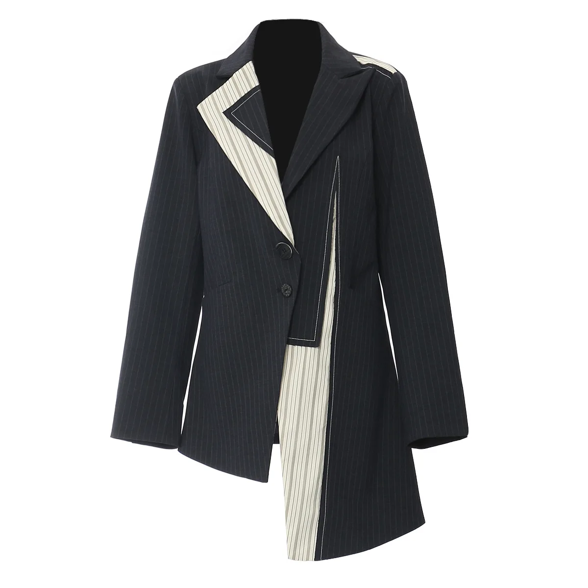 Chic Hit Color Spliced Irregular Clipping Blazers Lapel Long Sleeves Striped Patchwork Jacket Elegant Office Lady Coat 2026 New