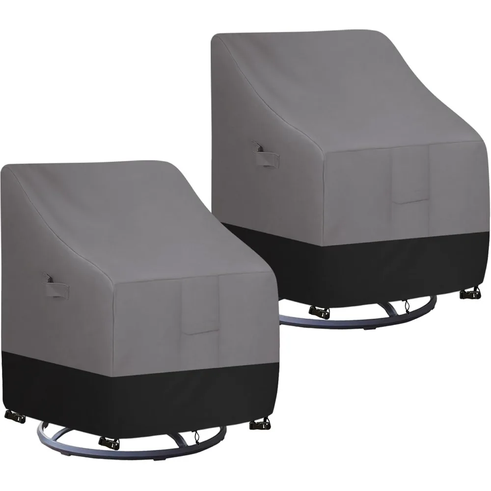 

Уличный вращающийся чехол на стул, водонепроницаемый сверхмощный чехол для мебели для патио, ветрозащитный с вентиляционным отверстием, комплект из 2 шт., серый, черный