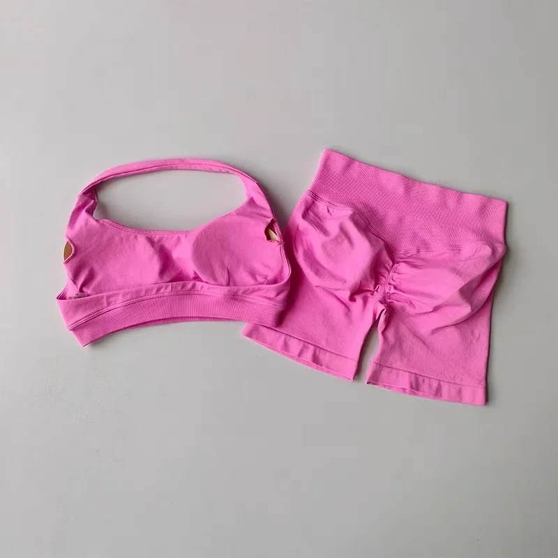 Damen 2-teiliges Set: Push-Up-Sport-BH mit Polsterung und Yoga-Shorts, schnelltrocknend, für Fitness, Training, Pilates, Sportliches Yoga-Top – Detail 8