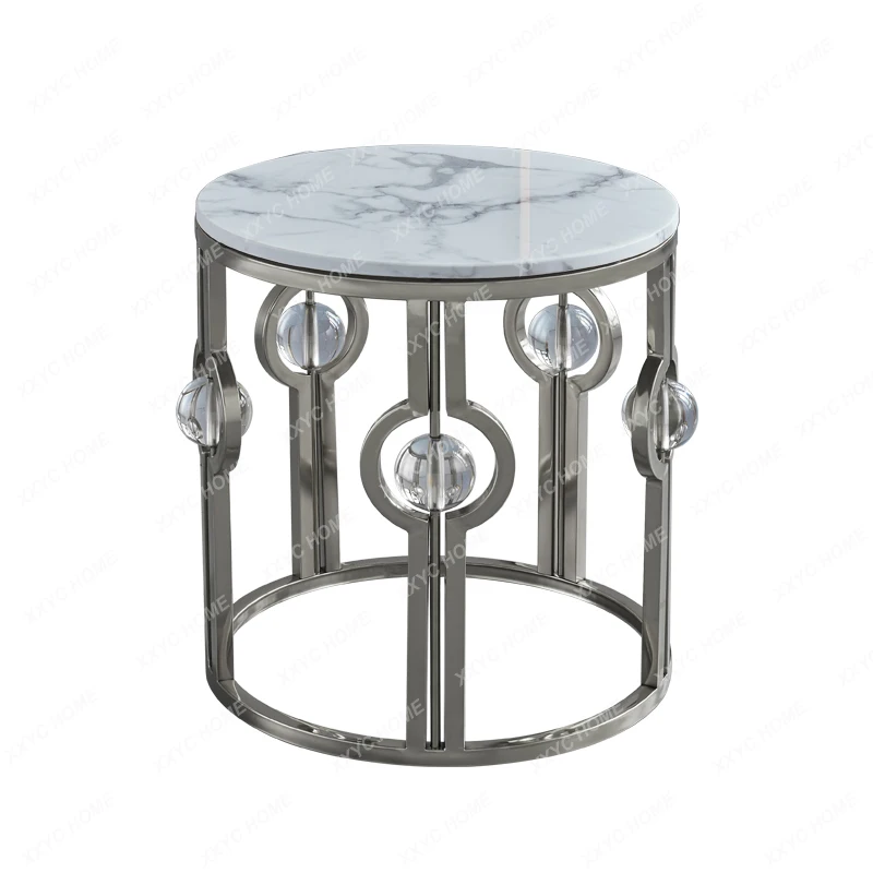 minimalist marble light luxury rounded corner stainless steel edge table gold-plated modern living room small coffee