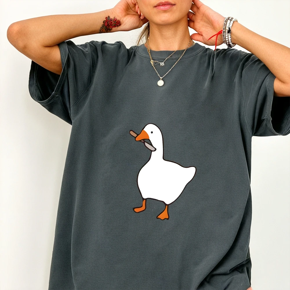 Śmieszna koszulka bawełniana z grafiką głupiej gęsi zabójcy, modna, wygodna, w stylu vintage retro Y2K, top na lato.