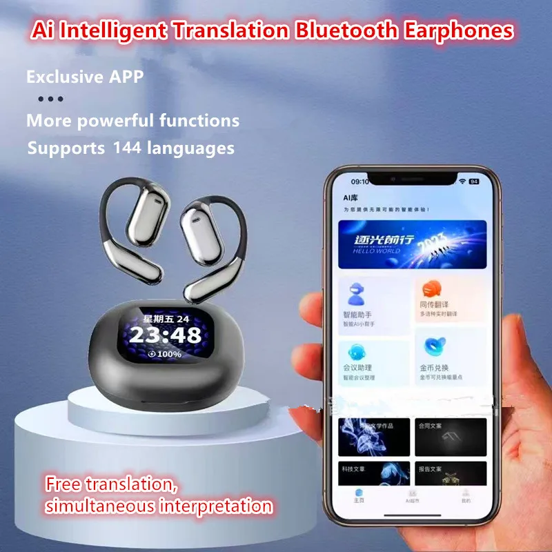 New Q16 Intelligent AI Translation Earphones for Business Meetings Multi Language Overseas Travel Wireless Bluetooth Headphones