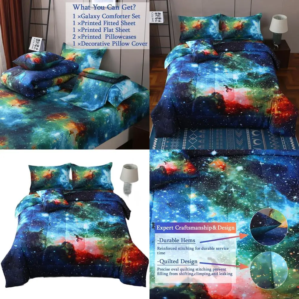 

Набор одеял на тему космического пространства из 6 предметов: 1 одеяло, 1 плоский лист, 1 простыня, 2 наволочки, 1 чехол (Bl)