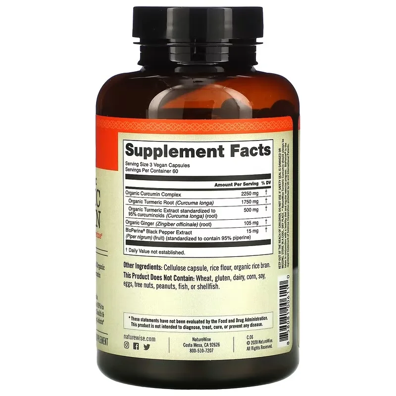 Curcumin Capsules 180ct forBrain Heart & Joint Pain Support-for Cognitive Function Cardiovascular Health And Inflammation Relief