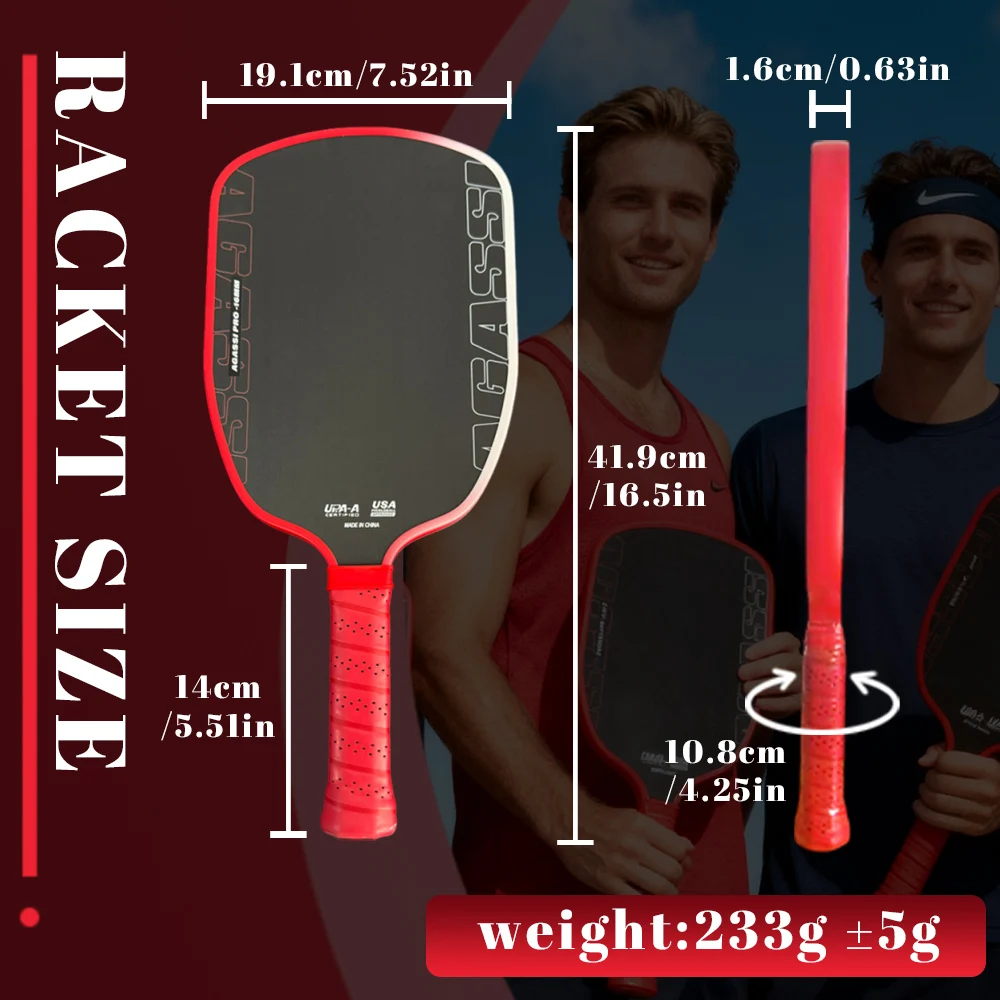 

2026 New 16MM Professional Pickleball Paddle T700 Carbon Fiber USAPA Approved Racket with Honeycomb Core for Power And Spin