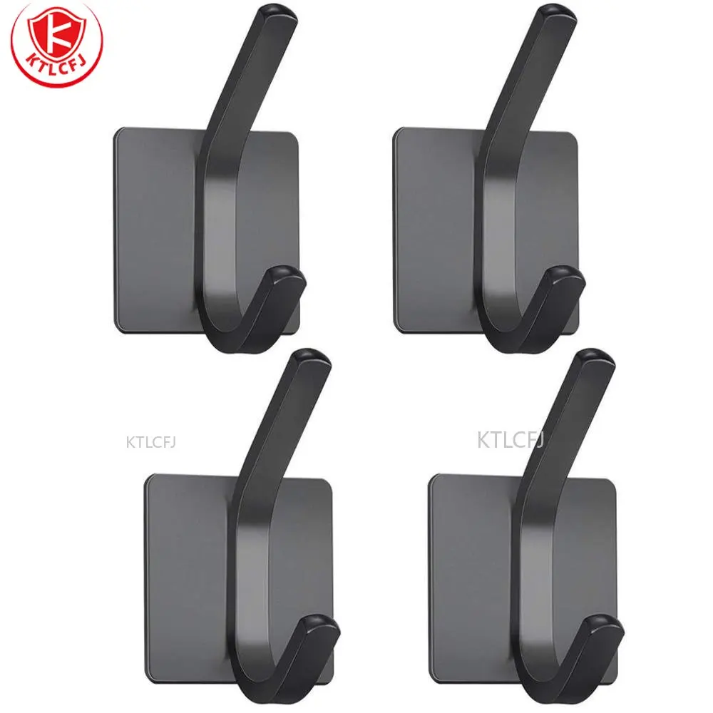 Adhesive Robe Hooks Black 304 Stainless Steel Bath Towel Hook Robe Hook Wall Hanger Bathroom Accessory Organizer Clothes Rack