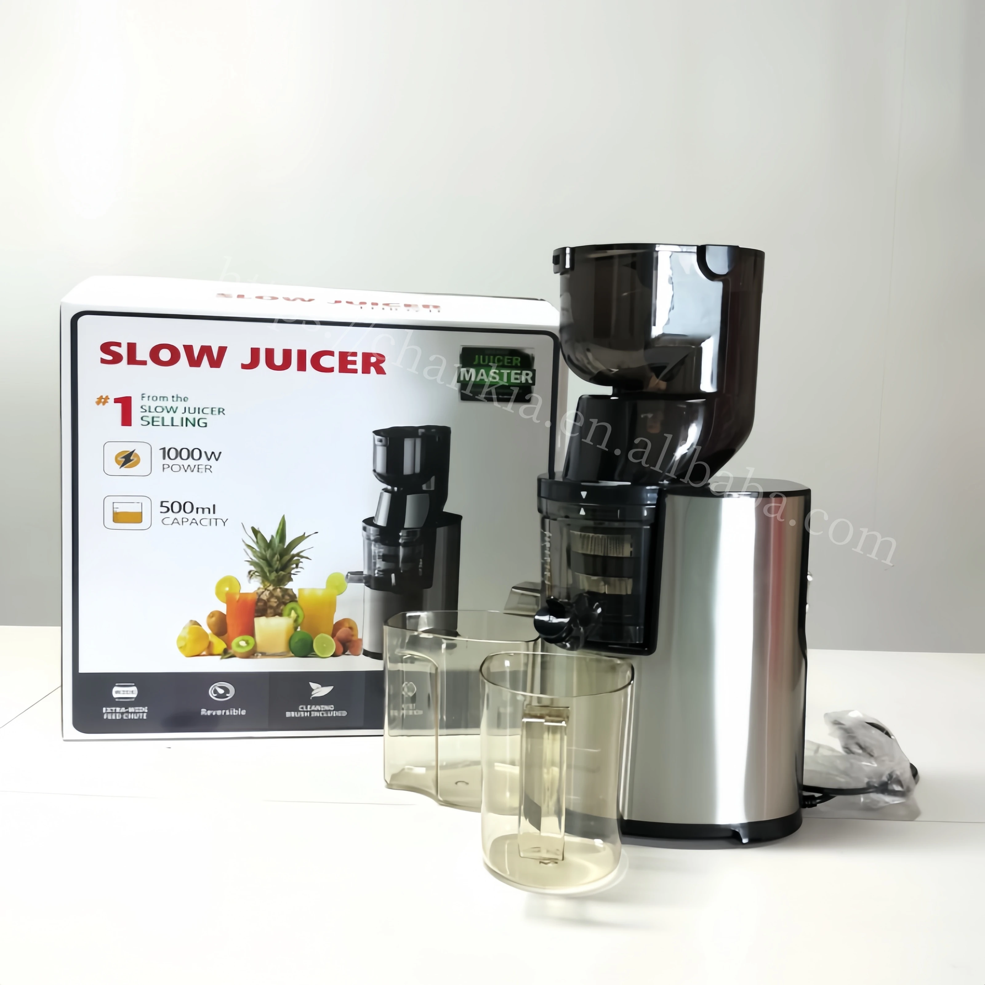 Electric Commercial Juice Extractor Machine Automatic Stainless Steel Blade Juicer With Big Mouth Ultra Silent Slow Juicer