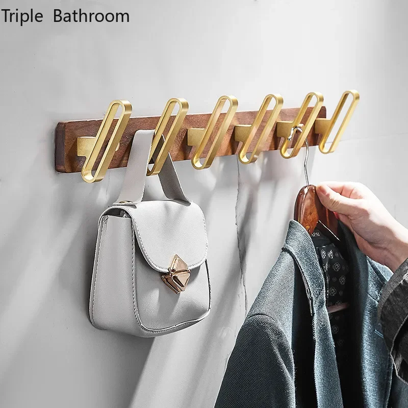 

Bathroom accessories Solid wood clothes hook Wall mounted storage rack Clothes and hats hook behind the door key hook