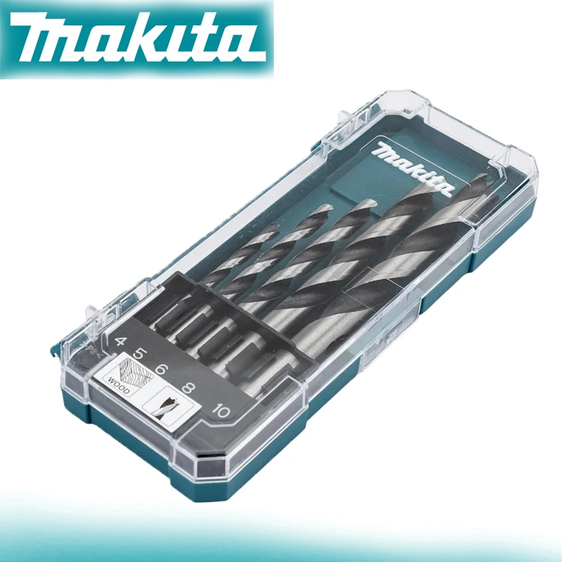 Makita D-72861 Wood Drill Bit Set 5 Piece Shank Type Straight 4/5/6/8/10MM High Hardness Wear Resistant Power Tool Accessory