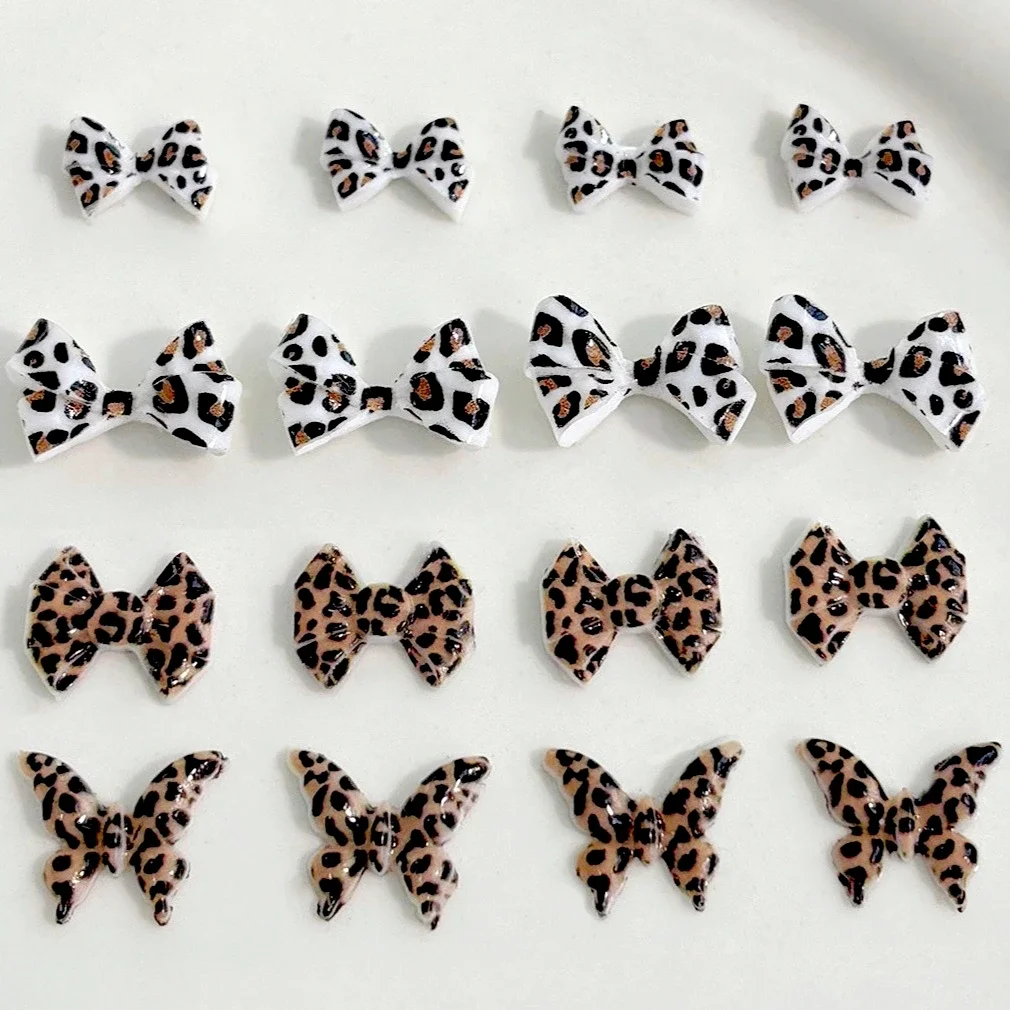 Honorable estampado de leopardo Bowknot encanto mariposa patrón de rejilla pajarita cinta francesa decoración de uñas accesorios de herramientas de manicura