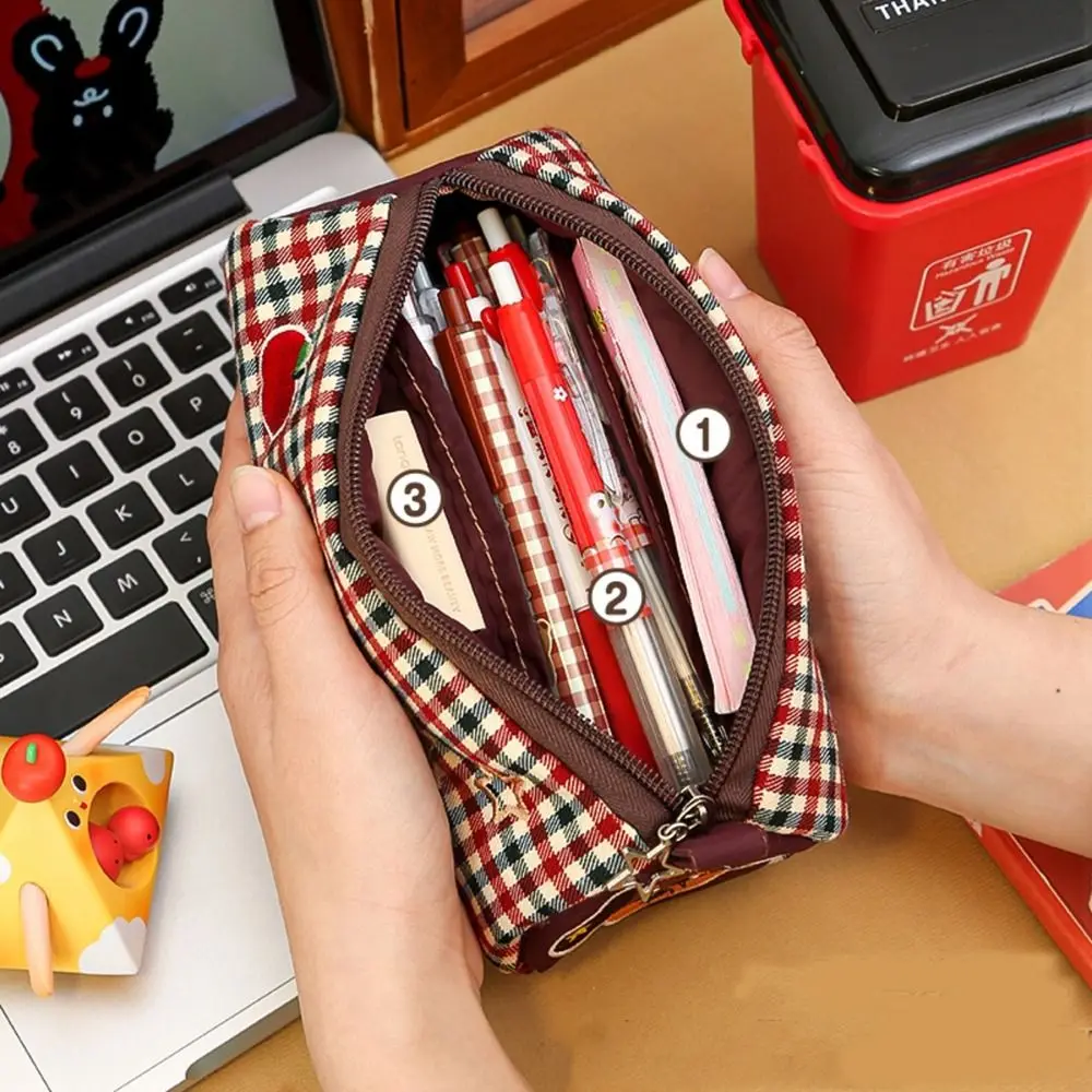 

Desk Storage Bag Pencil Case Pouch Cake Roll Zipper Stationery Storage Bag Makeup Lipstick Bag Pillow Shape Embroidery Pen Case