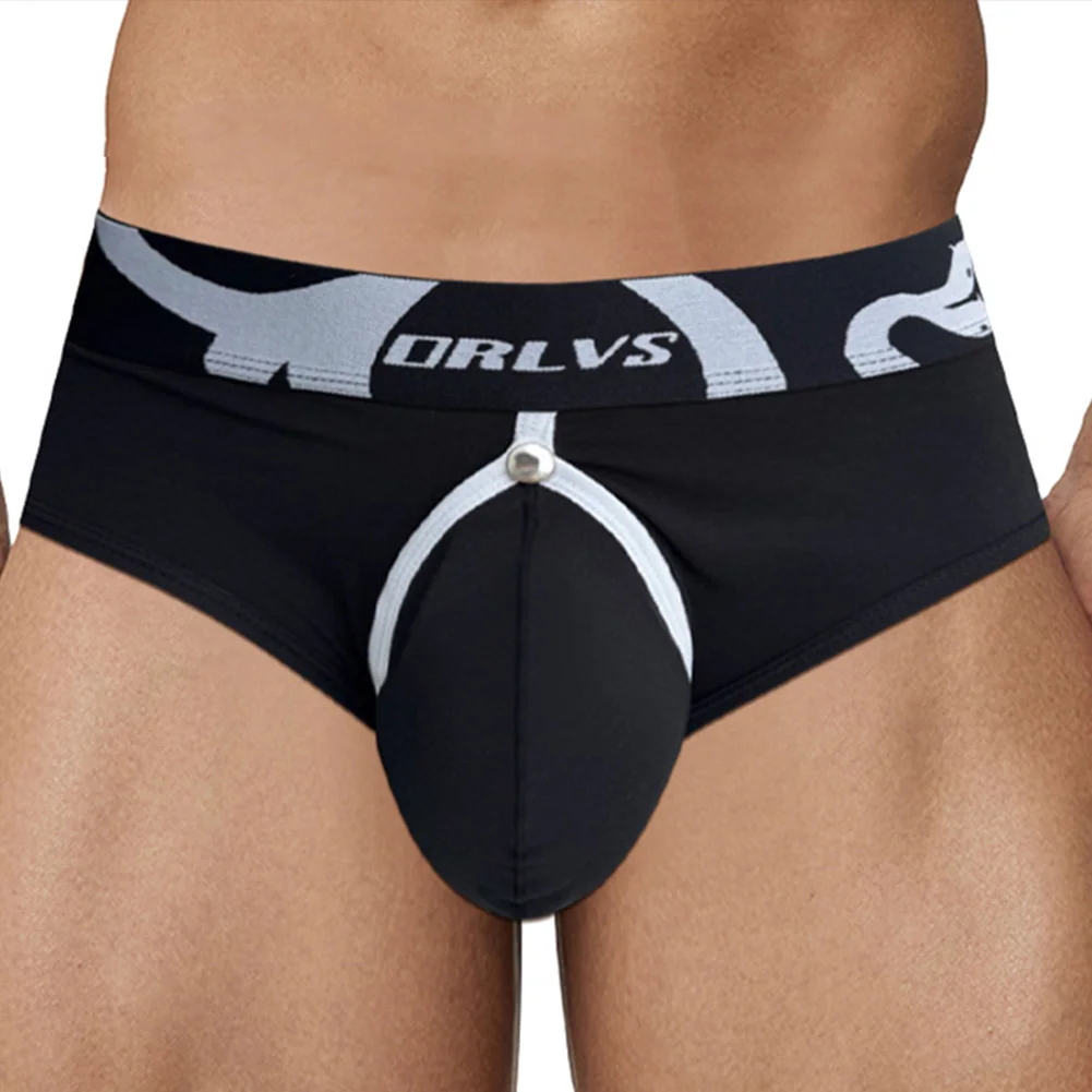 Men's Soft Briefs Underwear Featuring Low Waist Removable Pouch and Open Butt Design for Enhanced Breathability