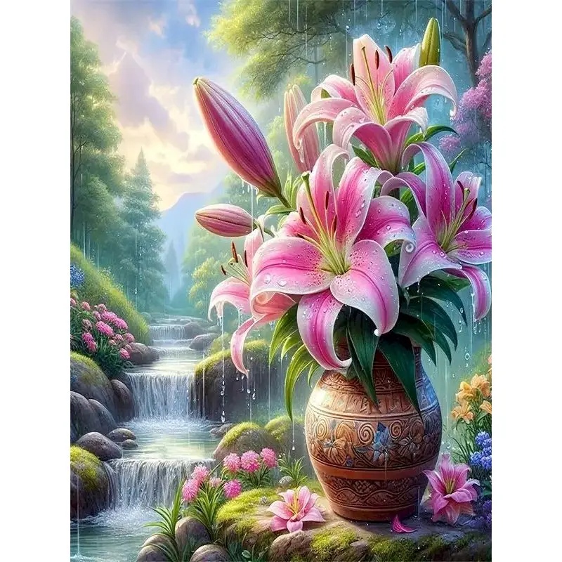 

CHENISTORY Acrylic Paint By Numbers Frameless Paint With Numbers Flowers Drawing On Canvas Coloring By Numbers Unframe Home Deco