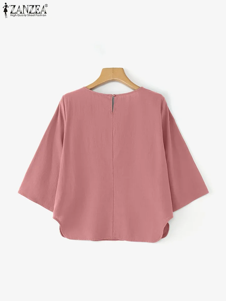 Zanzea moda feminina blusa de algodão solto impressão túnica topos 2025 outono 3/4 manga casual blusas femininas vintage senhoras camisas
