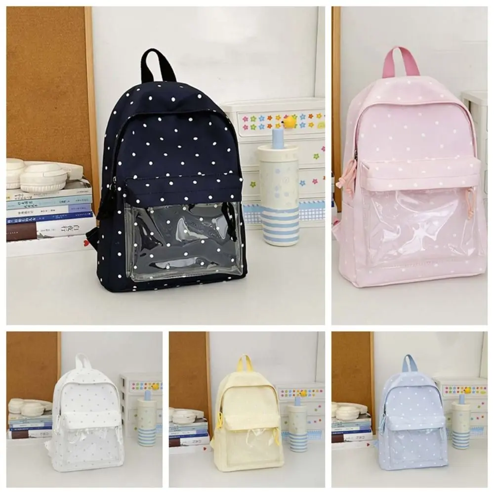 Ita-Tasche im japanischen Stil mit transparentem Fenster, großer Kapazität, leichtem Polyesterfutter und Polka-Dot-Muster. – Detail 2