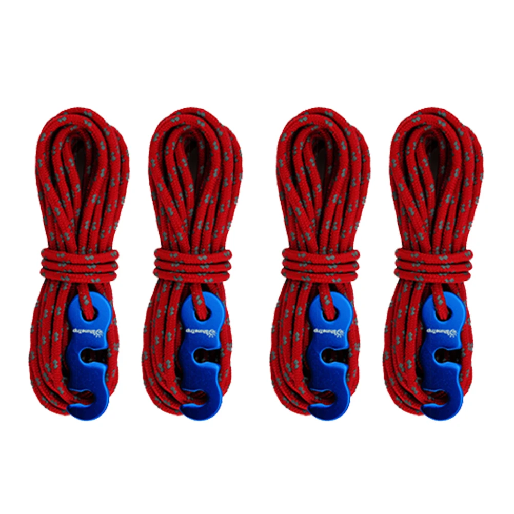 

4 pcs 3Mm Reflective Tent Rope Nylon Guy Line Camping Accessories Awning Caravan Hook Buckle Outdoor Hiking Red