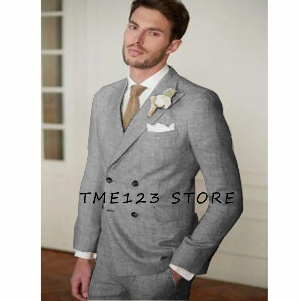 Wedding Dress Pants for Men Men's Slub cottonV-Neck Single-Breasted Casual Suit Trousers Purple Tailcoat Mens Suits Full Elegant