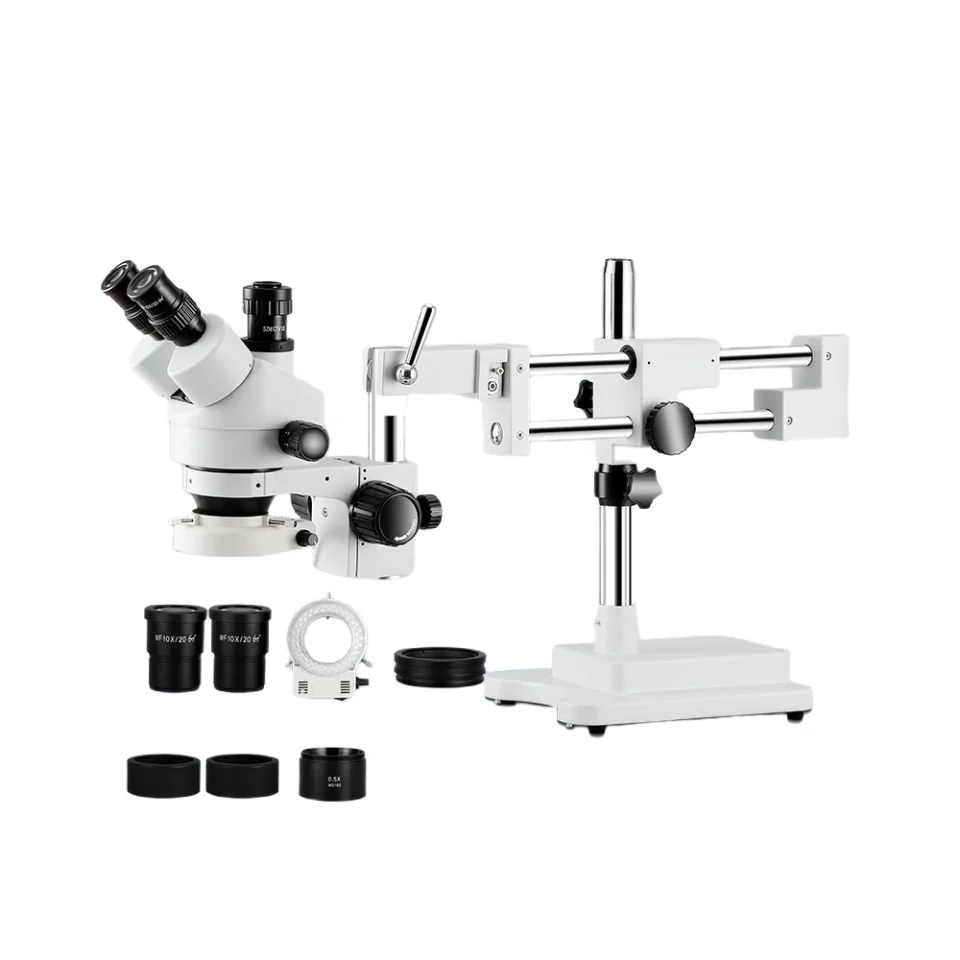 Optical Microscopio 7-45X Double Arm Stand Focus Holder Stereo Zoom Microscope With Led Lamp