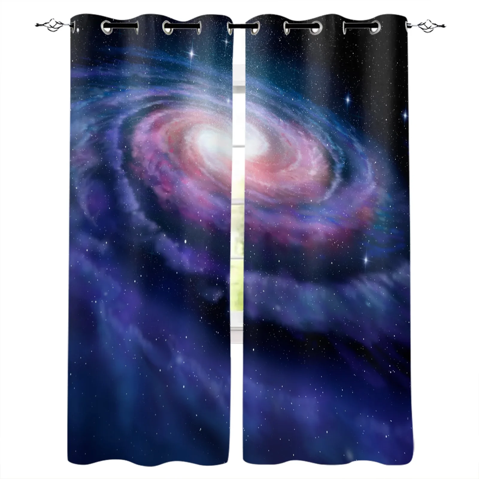 Blue Purple Universe Starry Sky Vortex Stars Blackout Curtains Window Curtains for Bedroom Living Room Decor Window Treatments