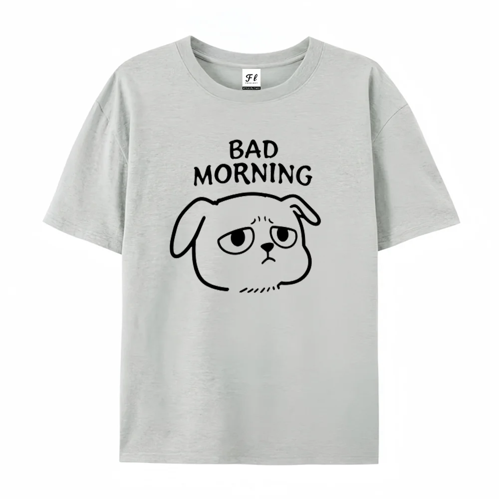 Unimpressed Dog Bad Morning Pet Meme Shirt Top Design Minimalist Funny Tee Retro Fashion Vintage Short Sleeve Casual Cotton Gift