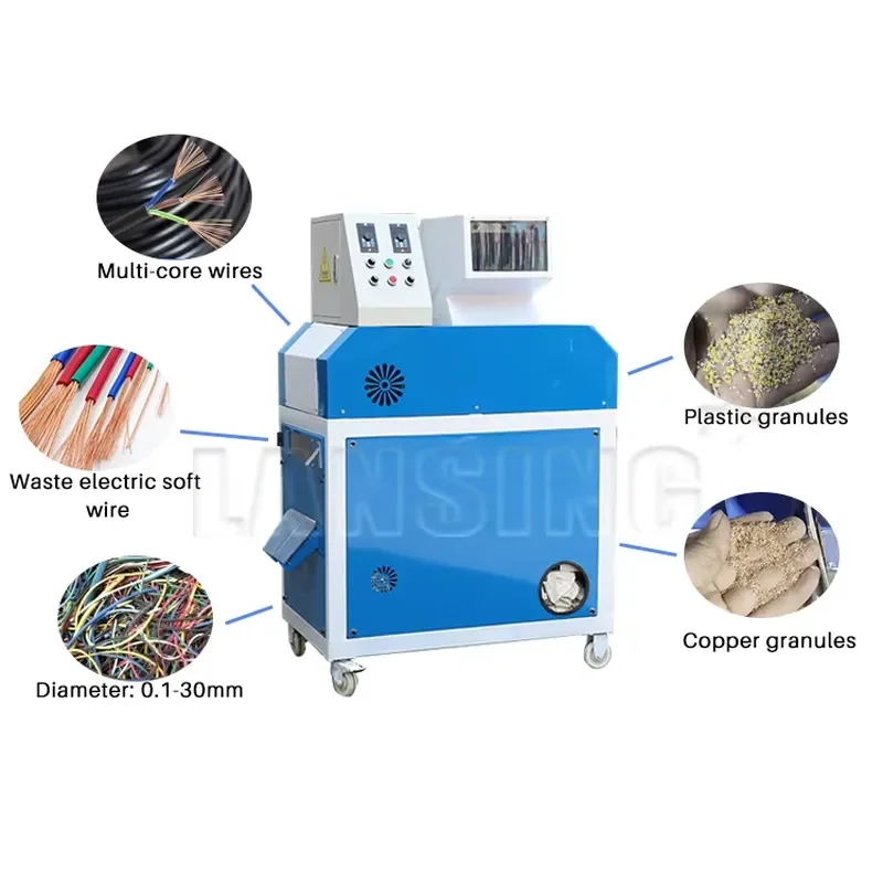 2026 Hot Lansing Mini Copper Wire Granulator Single Phase Small Copper Cable Granulator and Separator Cable Wire Recycling