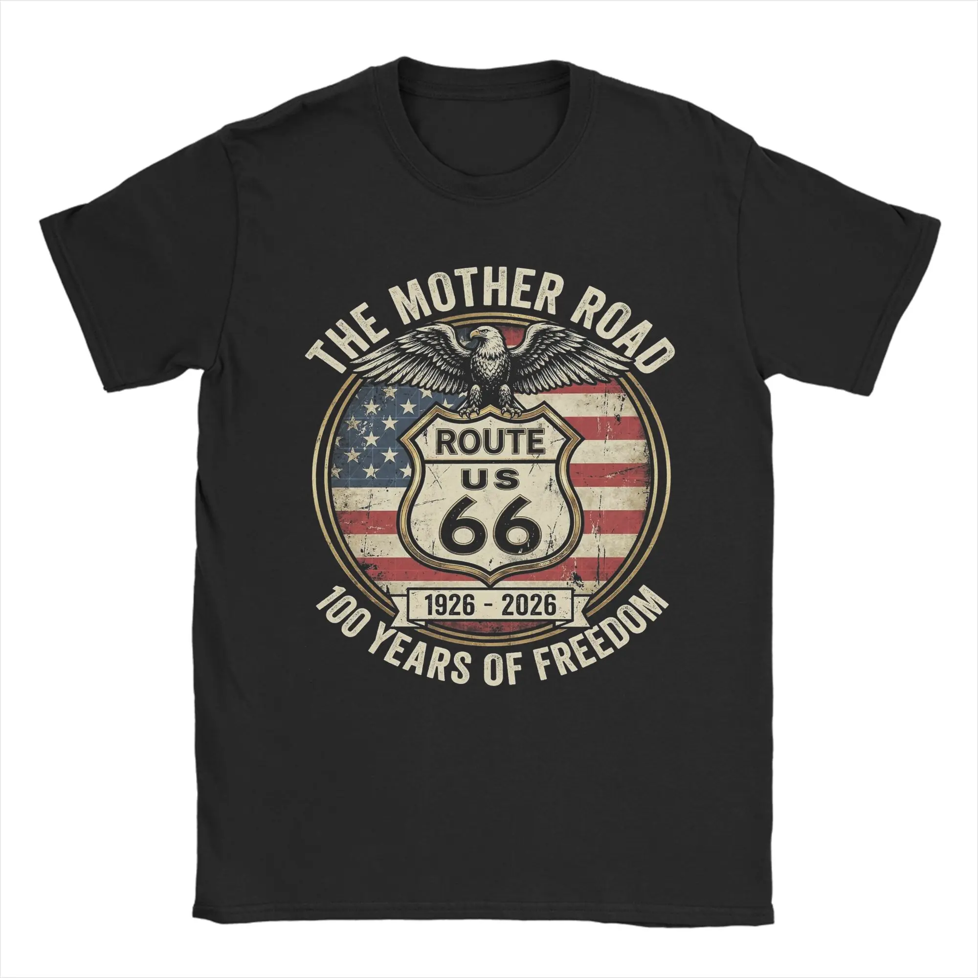 Men T-Shirts Route-66 100 Years Centennial Vintage Pure Cotton Tees Short Sleeve Eagle The Mother Road T Shirt O Neck Tops Gift