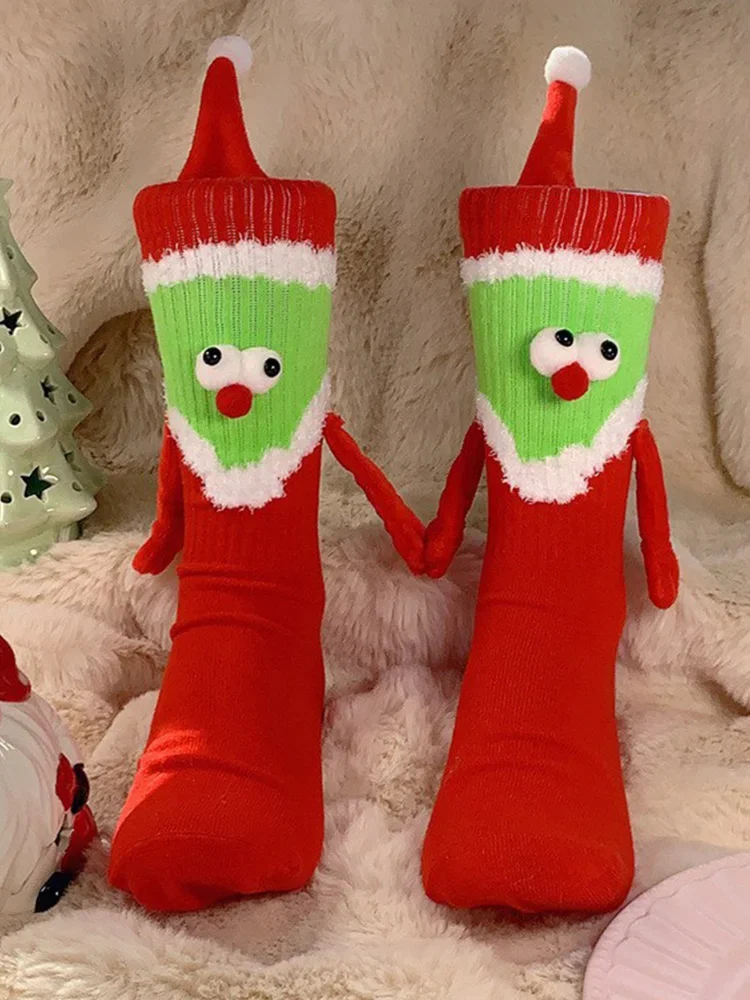 Christmas Magnetic Holding Hands Socks Soft Warm Unisex Couple  lover Christmas Socks Novelty Xmas Crew  for Women Men