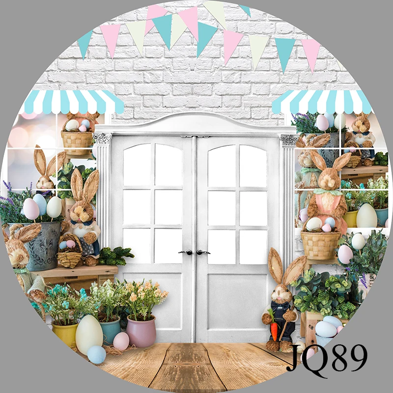 سعيد عيد الفصح غطاء خلفية مستديرة للتصوير الفوتوغرافي الربيع حديقة أرنب زهرة الأرنب الاطفال عيد ميلاد ديكور الطفل صورة خلفية #6