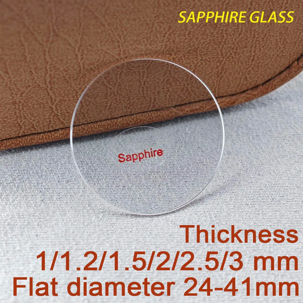 Verre saphir plat épais 1,0/1,2/1,5/2,0/2,5/3,0 mm, diamètre 24 - 41 mm, verre minéral transparent, pièces de montre