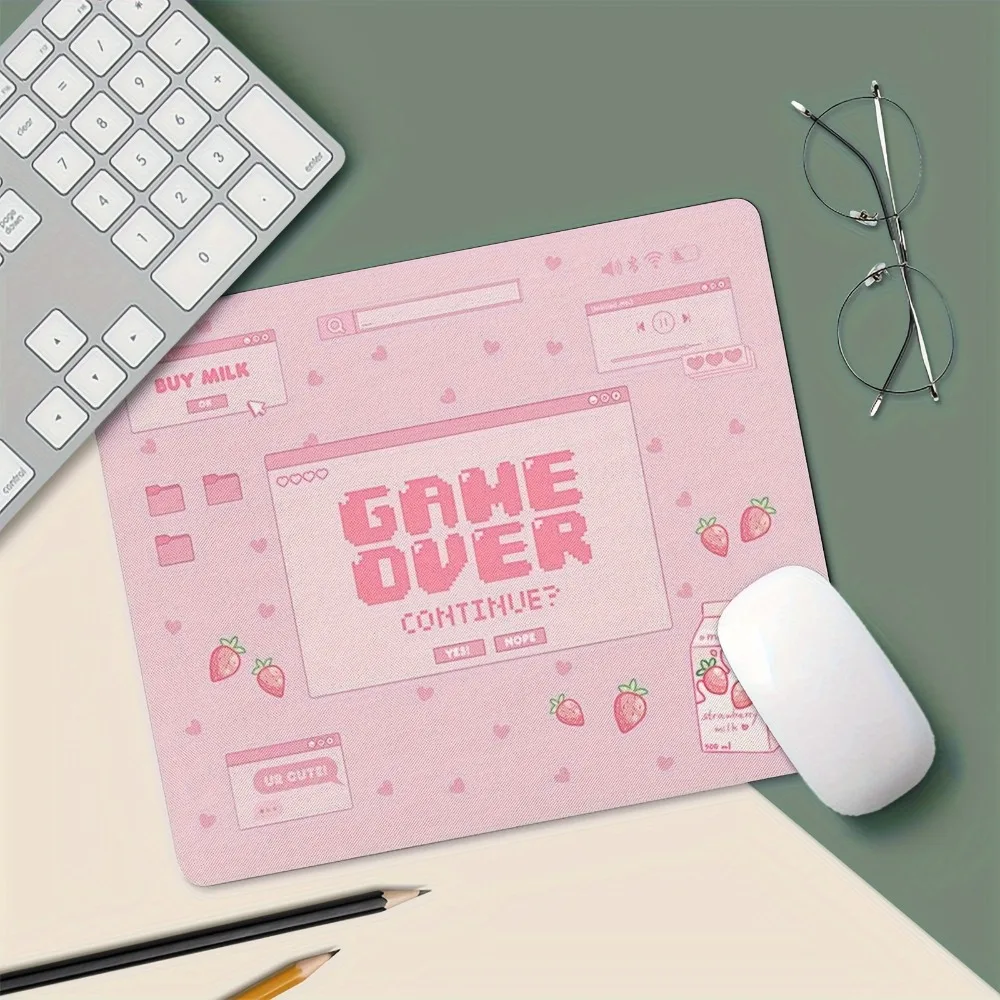 1pc Pink Game Over Design Rubber Mouse Pad, Non-Slip Base, Comfort Woven Fabric Surface, Desk Mat