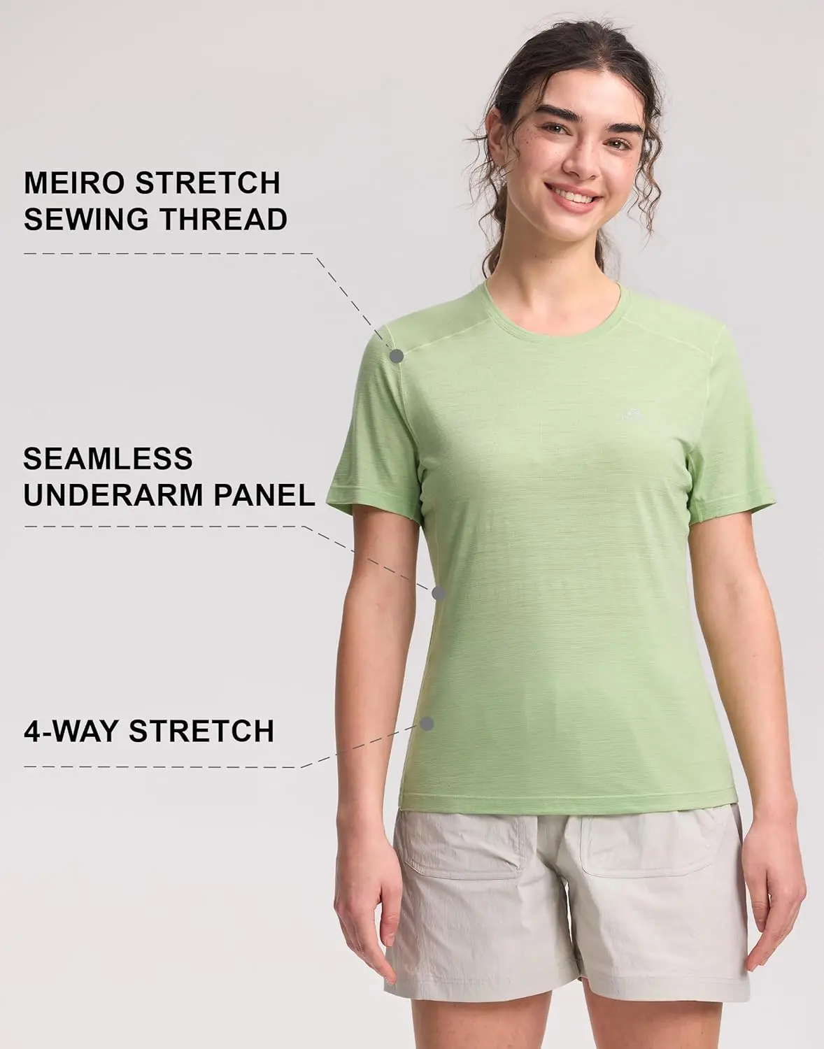 Pioneer Camp Women's Merino Wool Shirt, Breathable Short Sleeve Base Layer Workout Top Lightweight Travel Hiking Running