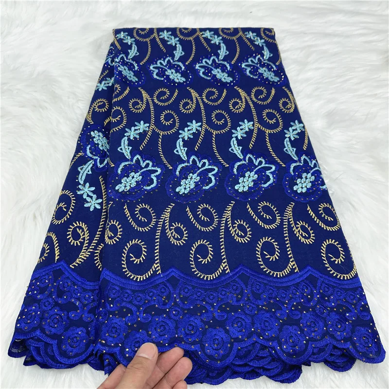 

5 yard Swiss lace fabric With stones beaded embroidery African 100% cotton fabrics Swiss voile lace popular Dubai style 18L10831