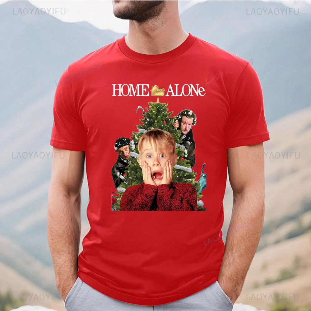 Christmas Movie Home Alone Men Cotton T-Shirt Classic Holiday Home Casual Short Sleeve TShirt Unisex Film Poster Streetwear Tops