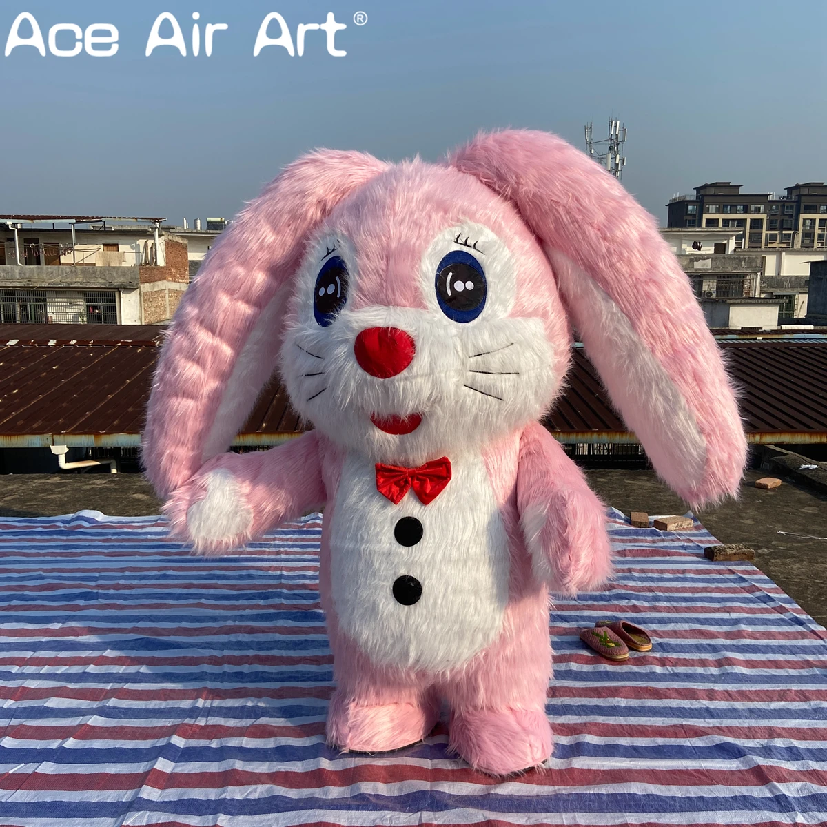 

2m Giant Plush Inflatable Pink Easter Bunny Mascot Costume Furry Rabbit for Easter Party