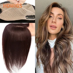 Peluquín de Base de seda recta para mujer, pelucas de cabello humano HDWIGS, nueva pieza de cabello humano con Clip, rayita Natural transpirable, Toppers de cabello para mujer