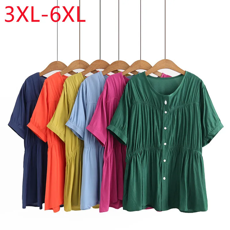 

New 2023 Ladies Summer Plus Size Tops For Women Large Size Short Sleeve O-neck Green T-shirt 3XL 4XL 5XL 6XL