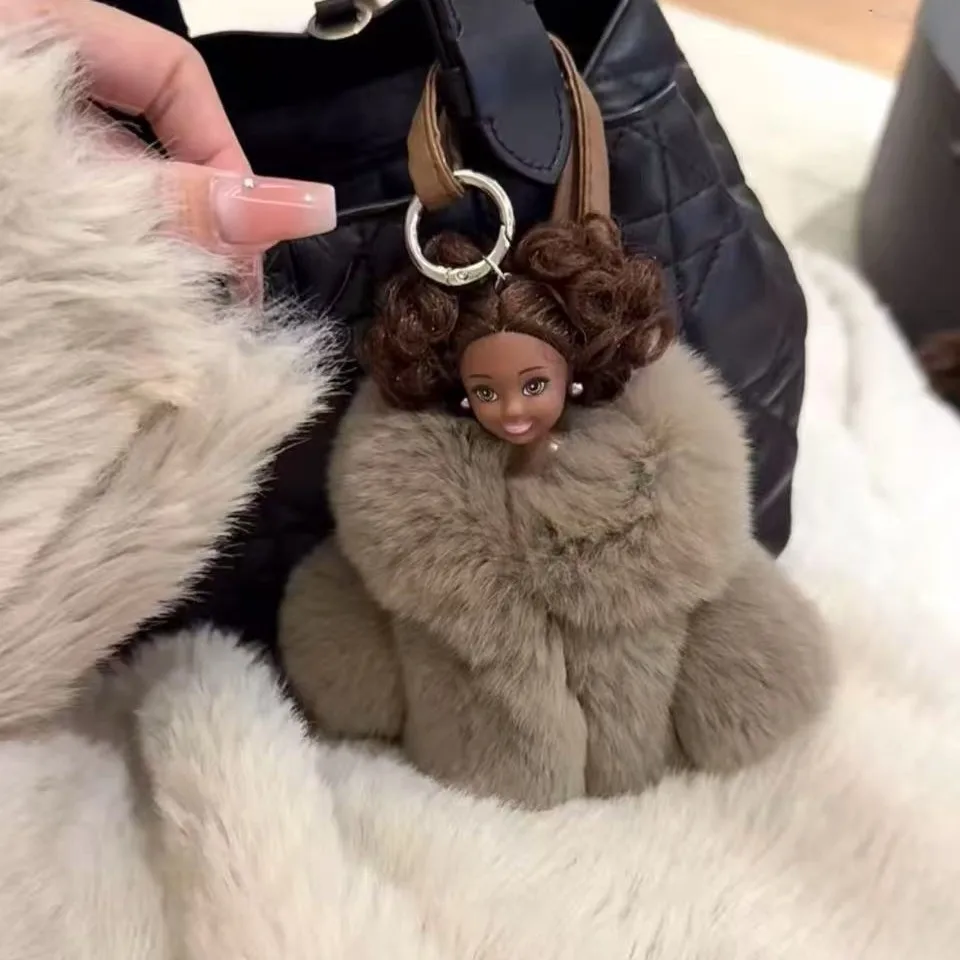 

Fashion Fur Black Leather Doll Rex Rabbit Cute Bag Pendant Extravagant Kelly New Year's Autumn and Winter Pendant Accessories