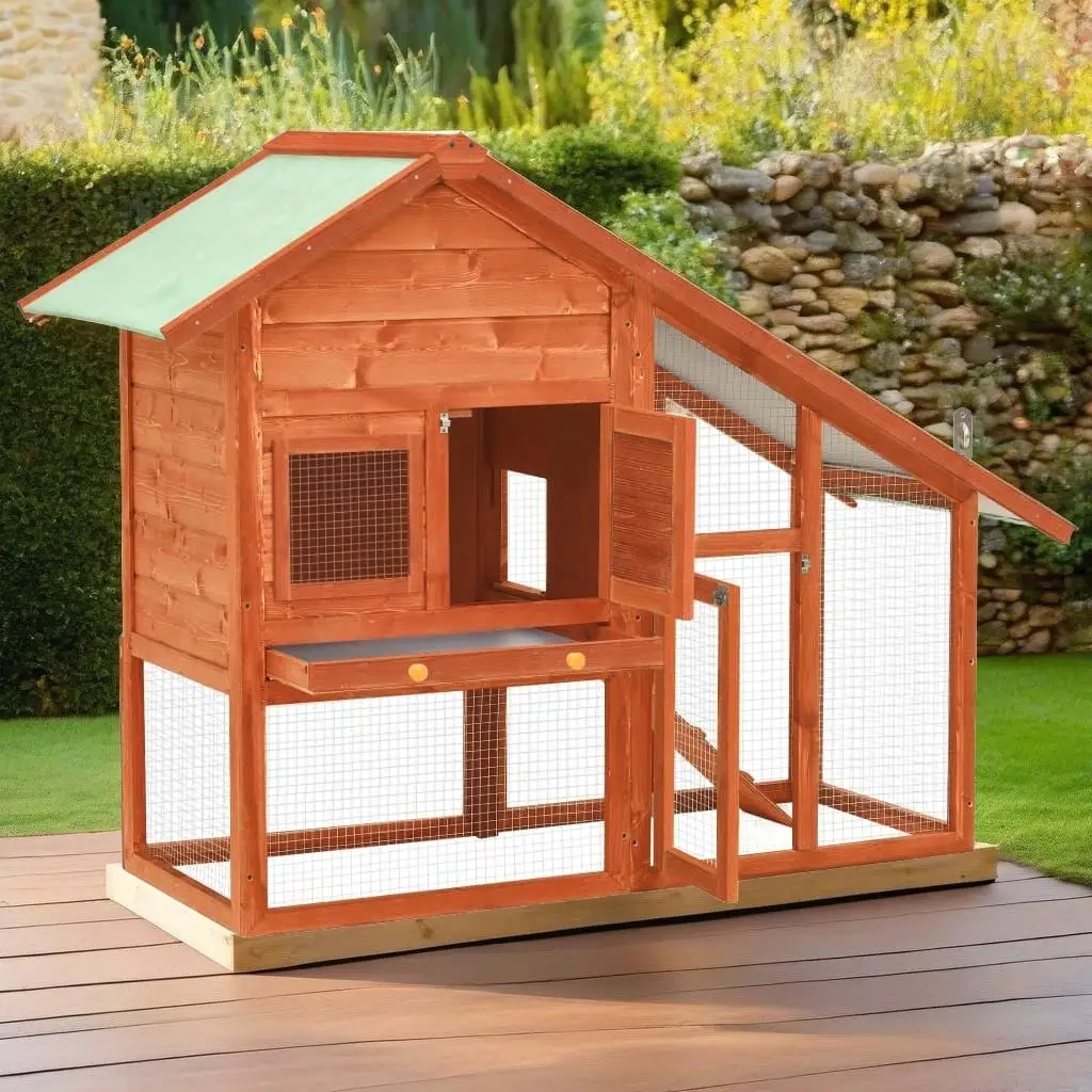 Spacious Solid Firwood Rabbit Hutch 55.1x24.8x47.2 - Durable Outdoor Pet House