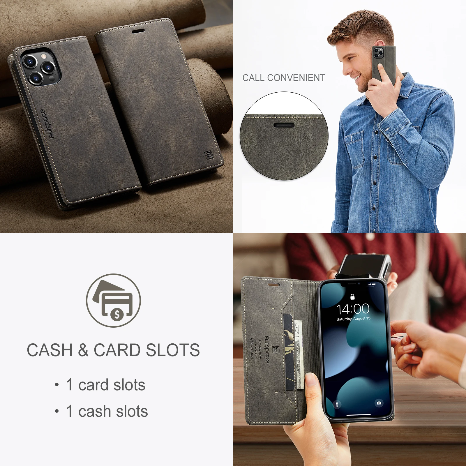 

AutSpace-A01 For iPhone17 16 15 14 13 12 11 Pro Max Shockproof Luxury Magnetic Flip PU Leather Wallet Case Card Slot Stand Cover